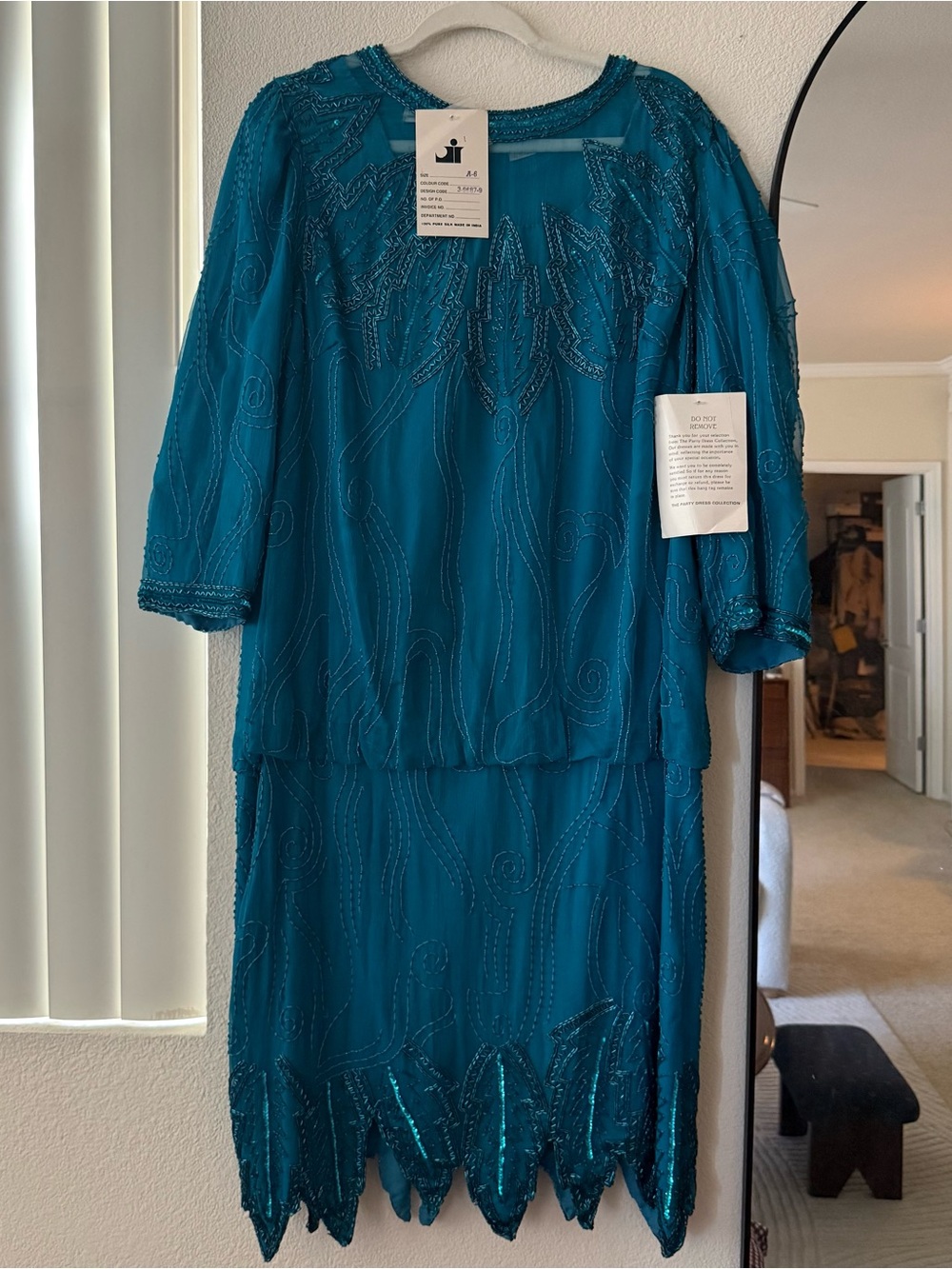 Vintage Romans Teal 100% Silk Beaded Sequin Party Dress Size 6 NWT 80s 90s